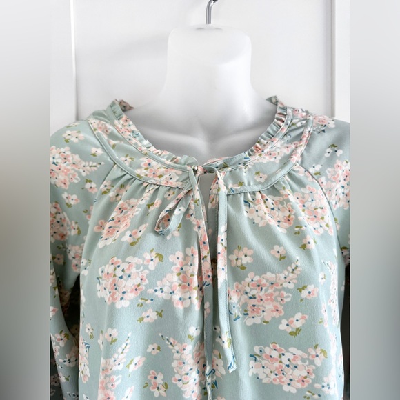 LC LAUREN CONRAD Boho Floral Blouse Seafoam Green & Peach Pink XS - Picture 4 of 8
